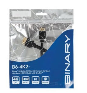 Binary B6 Series 4K2 Ultra HD Premium Certified High Speed HDMI Cable with Griptek